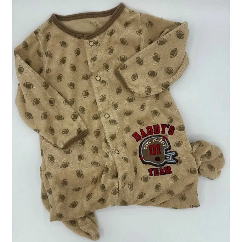 Carter’s Terry Cloth Button-Up Size 9 Months Football Helmet Brown Daddy (900)